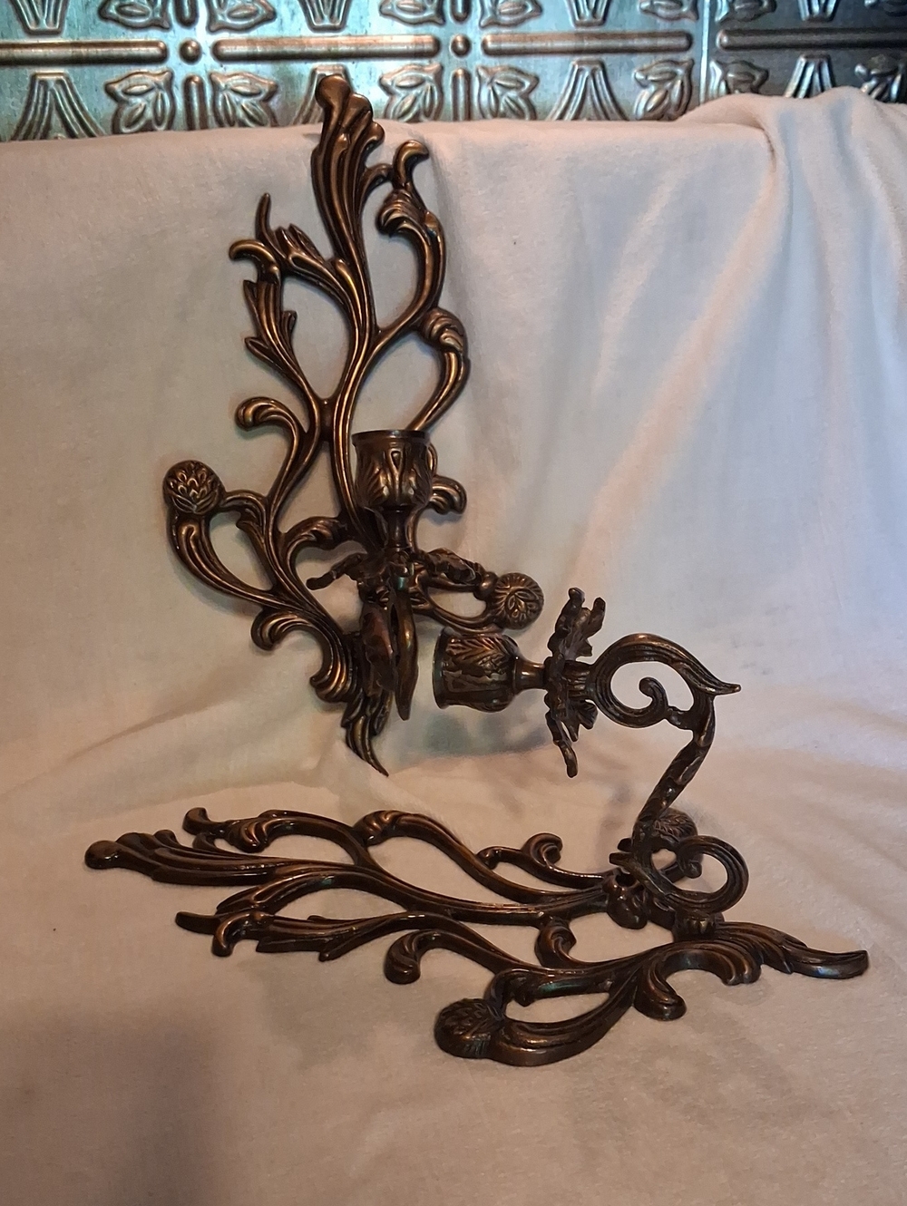 Vintage Bronze-Toned Ornate Wall Hooks Pair